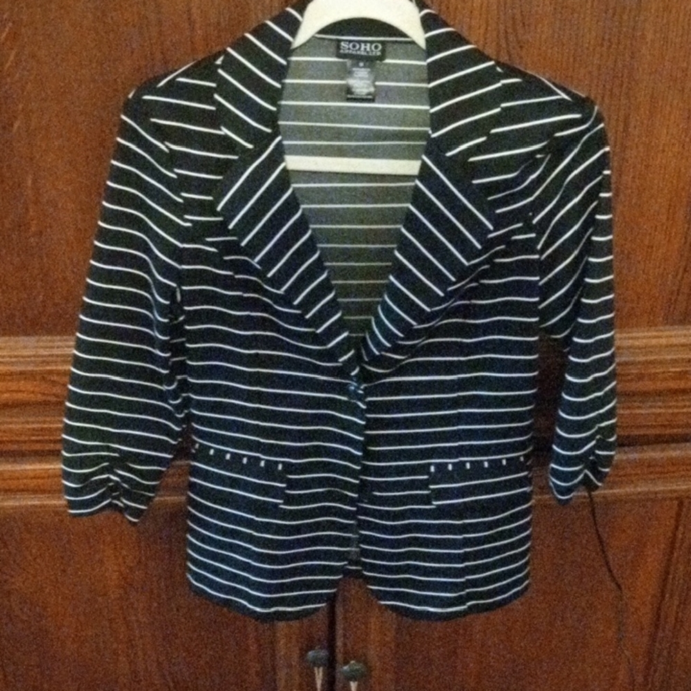 Soho Women's Black and White Striped Blazer